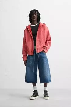 Застиранная толстовка на молнии ZARA, красный