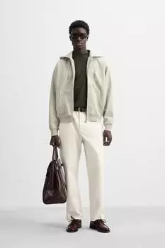 Застиранная толстовка на молнии ZARA, светло-бежевый