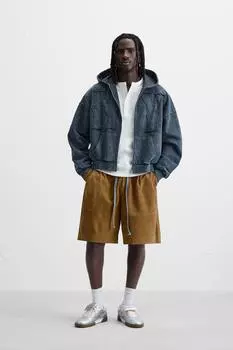 Застиранная толстовка с нашивкой на молнии в нью-йорке ZARA, цвет Blue grey