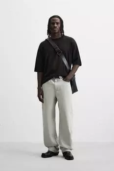 Застиранная трикотажная футболка ZARA, черный