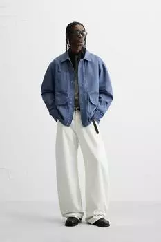 Застиранная верхняя рубашка с карманами ZARA, синий