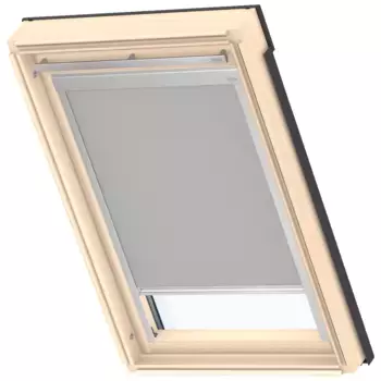 Затемняющие рулонные шторы VELUX «DBL F04 4204», затемнение, затемнение, без сверления, в направляющих, направляющие алюминиевого цвета и планка ручки, серый
