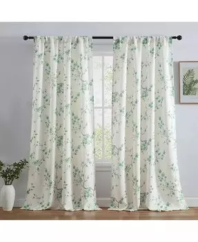 Затемняющие шторы с цветочным узором жасмина ROD POCKET POLE TOP Панели - набор из 2 шт. - 52x96 HLC.me, зеленый