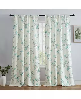 Затемняющие шторы с цветочным узором жасмина, стержень для штор POCKET POLE TOP, панели - набор из 2 штук - 52x84 HLC.me, синий