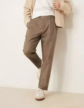 Зауженные брюки Адам со складками в коричневом цвете Selected Homme