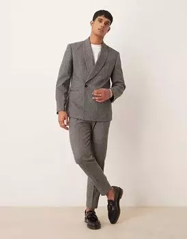 Зауженные брюки ASOS DESIGN серого цвета с узором «в ёлочку»