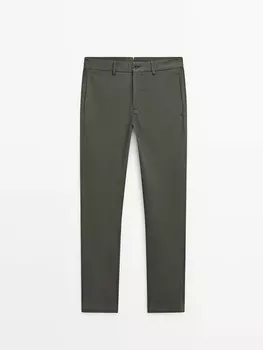 Зауженные брюки-чинос из хлопка Massimo Dutti, зеленый