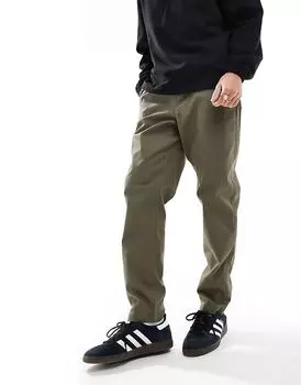 Зауженные брюки-чинос с эластичной талией цвета хаки ASOS DESIGN