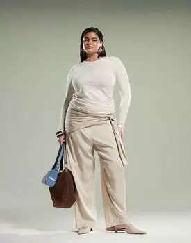 Зауженные брюки Curve с отделкой в виде запаха в каменном цвете ASOS DESIGN
