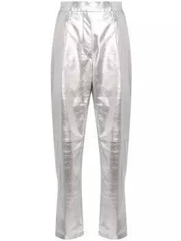 Зауженные брюки IRO из металлизированной кожи, серебряный