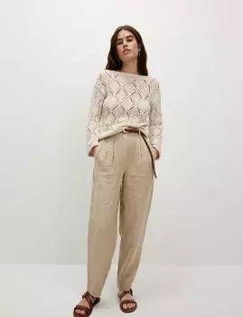 Зауженные брюки из чистого льна Marks & Spencer, цвет Natural beige