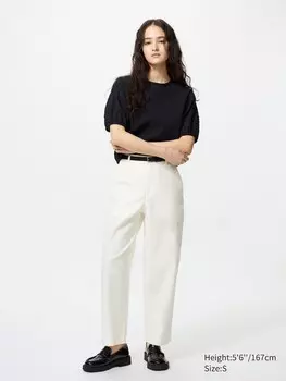 Зауженные брюки из льна и хлопка Uniqlo, цвет 01 белый