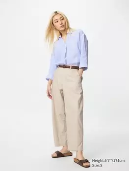 Зауженные брюки из льна и хлопка Uniqlo, цвет 31 бежевый