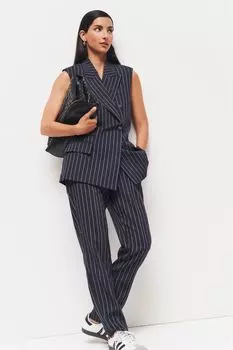 Зауженные брюки из льна в полоску Next, синий