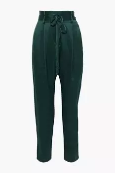 Зауженные брюки из шелкового шармеза с поясом MICHELLE MASON, изумрудный