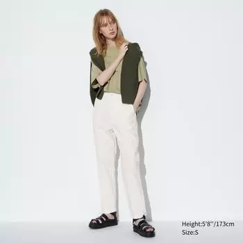 Зауженные брюки из смеси льна и хлопка UNIQLO, белый