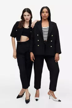 Зауженные брюки из смесового льна H&M, черный