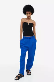 Зауженные брюки из смесового льна H&M, синий