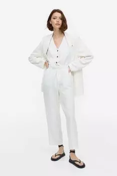 Зауженные брюки из смесовой льняной ткани H&M, белый