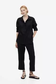Зауженные брюки из смесовой льняной ткани H&M, черный