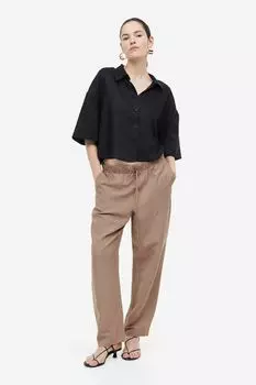 Зауженные брюки из смесовой льняной ткани H&M, бежевый