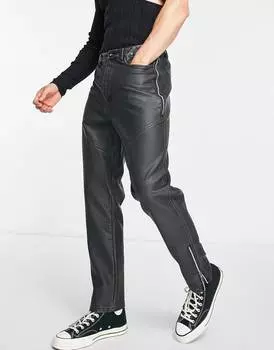 Зауженные брюки из выстиранной искусственной кожи с молнией ASOS DESIGN