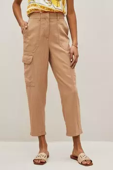 Зауженные брюки-карго из смесового льна Next, бежевый