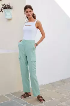 Зауженные брюки-карго из смесового льна Next, синий