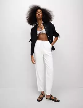 Зауженные брюки с кулиской и богатым льном Marks & Spencer, белый