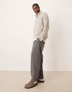 Зауженные брюки свободного кроя с двойной складкой ASOS DESIGN серого цвета