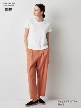 Зауженные брюки в складку из льняной смеси длинные Uniqlo, оранжевый