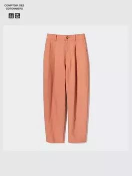 Зауженные брюки в складку из льняной смеси длинные Uniqlo, цвет 26 оранжевый