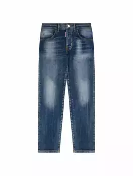 Зауженные джинсы с эффектом потертости Dsquared2, тёмно-синий