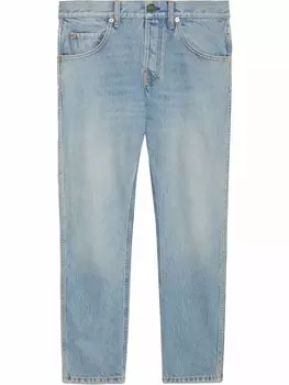 Зауженные джинсы с эффектом потертости Gucci, синий