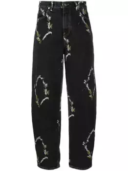Зауженные джинсы с цветочной вышивкой GANNI, черный