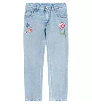 Зауженные джинсы с цветочной вышивкой Versace, синий