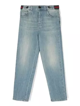Зауженные джинсы с отделкой Web Gucci Kids, синий