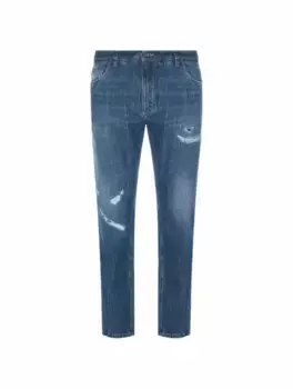 Зауженные джинсы с рваным эффектом Dolce&Gabbana, тёмно-синий