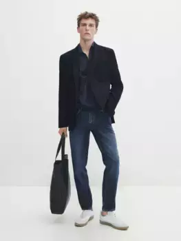 Зауженные джинсы stonewash Massimo Dutti, индиго