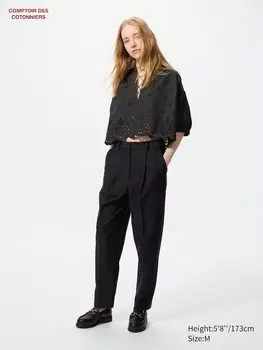 Зауженные книзу брюки из саржевого джерси со складками Uniqlo, черный