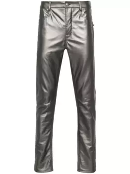 Зауженные кожаные брюки Rick Owens, серебяный
