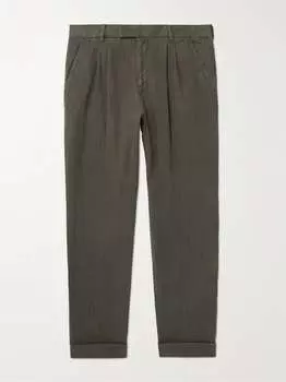 Зауженные льняные брюки со складками Mr P., зеленый