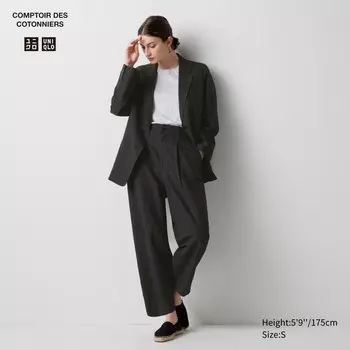 Зауженные плиссированные брюки из льняной смеси (длинные) UNIQLO, черный