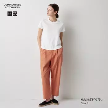 Зауженные плиссированные брюки из льняной смеси (длинные) UNIQLO, оранжевый