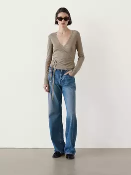 Завязанная футболка с манжетами Massimo Dutti, коричневый