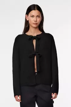 Завяжите бант спереди на вязаном кардигане Pieces, черный