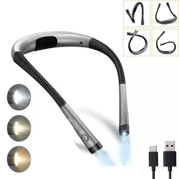 Зажимная подсветка, шейная лампа для чтения, книга, 3 цвета и 3 уровня яркости, черный/серый DTC GmbH