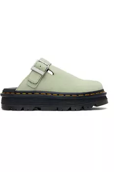 Зебзаг замшевые лоферы на платформе с открытой пяткой Dr. Martens, зеленый