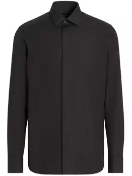 Zegna cotton-mulberry silk long-sleve shirt, черный