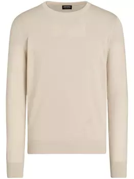 Zegna джемпер тонкой вязки с круглым вырезом, нейтральный цвет